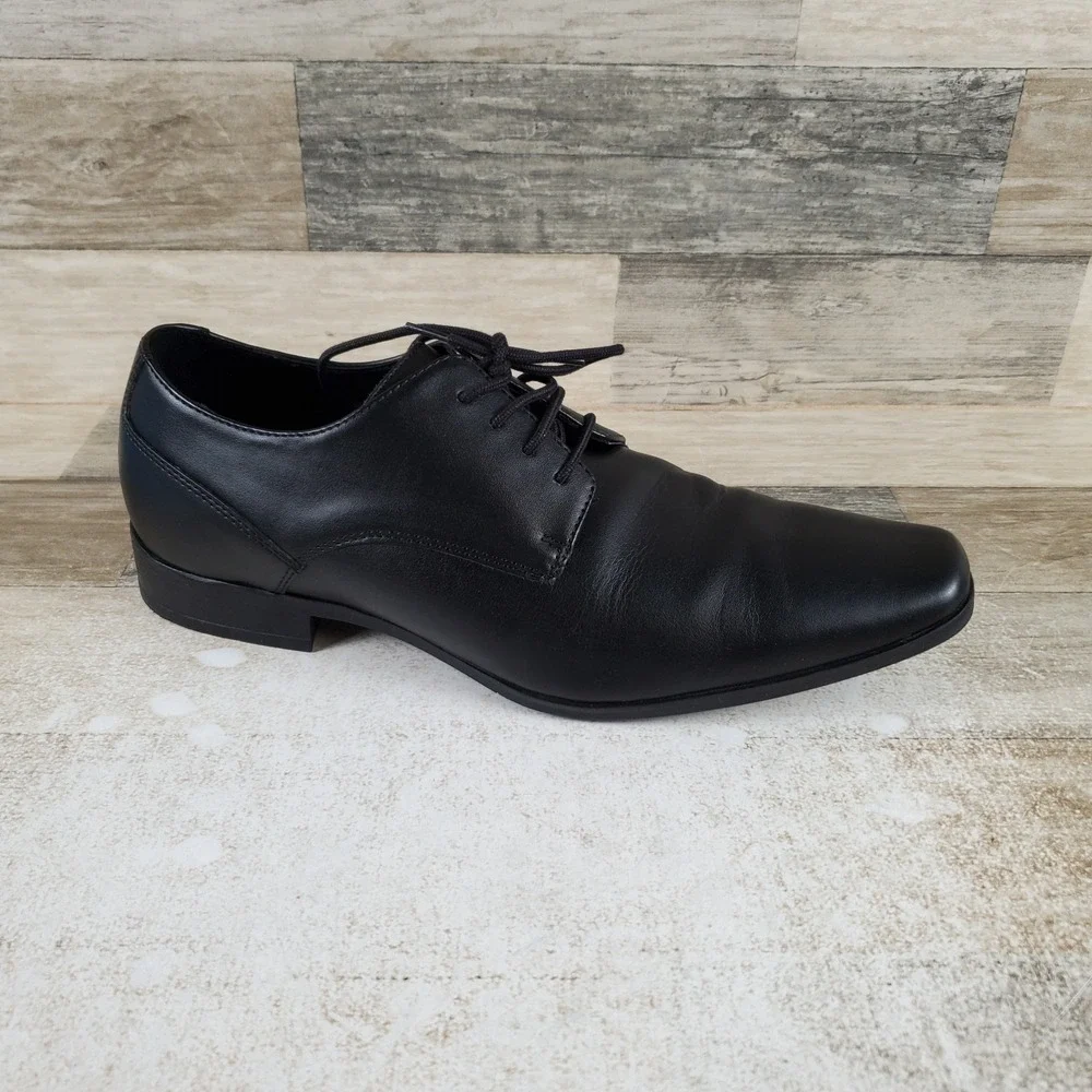Calvin Klein Brodie Mens Oxford Shoe Sz 10.5 M Black Leather Lace-Up Round Toe